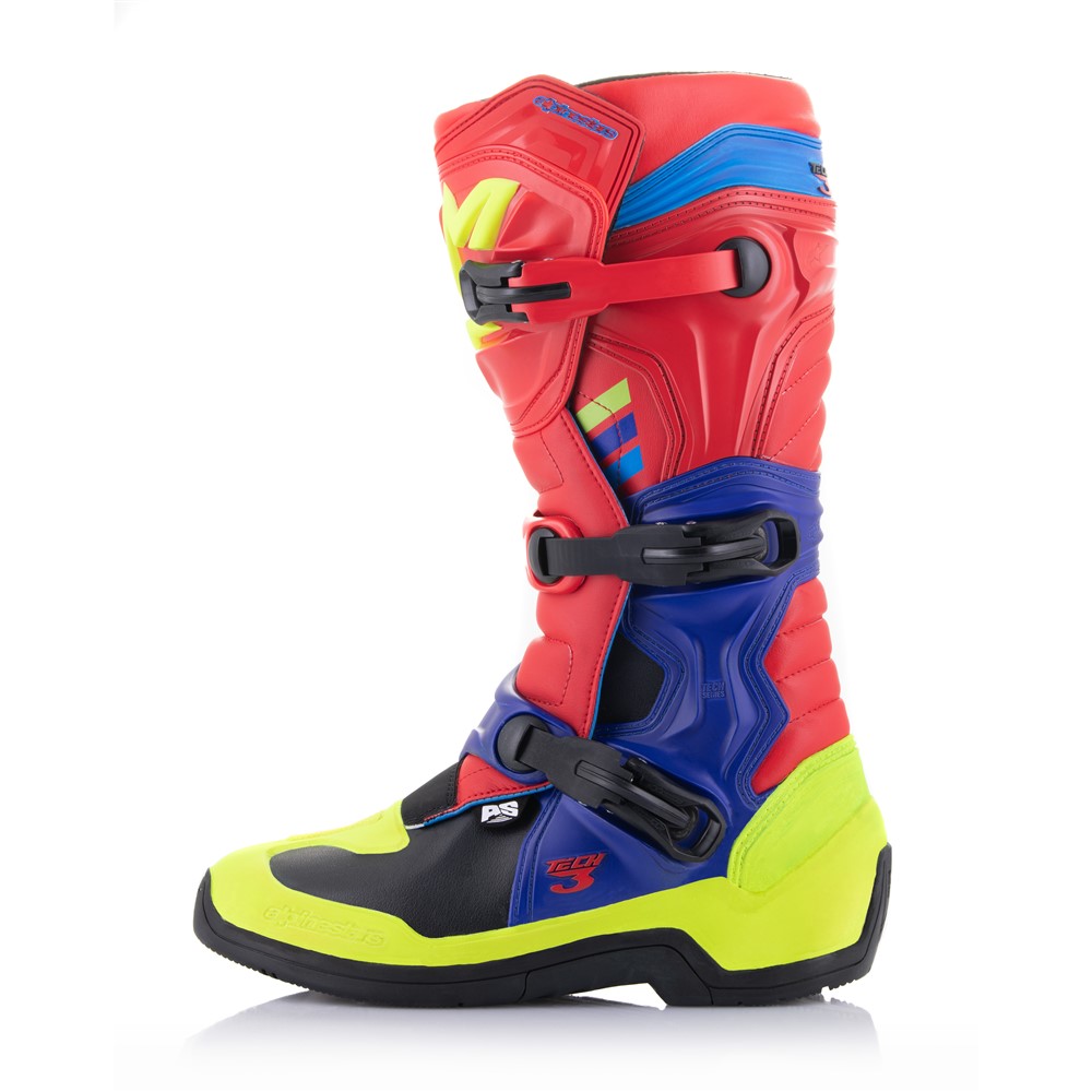 Alpinestars Tech-3 MX Boots Bright Red/Dark Blue/Fluoro Yellow - Image 3